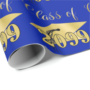 Papier Cadeau Diplôme Royal Bleu Métallisé Or Année de Promotion