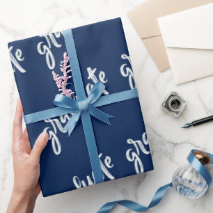 Papier Cadeau Diplômé Simple Bleu Et Blanc Fête de remise des