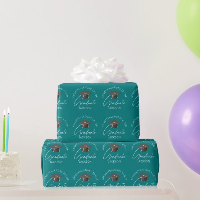 Papier Cadeau Diplômé Turquoise Chic Diplômé Personnalisé (Cadeaux de fête)