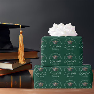 Papier Cadeau Diplômé Vert Foncé Personnalisé pour la Remise des