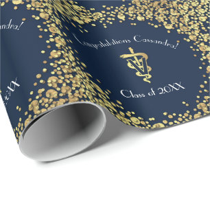 Papier Cadeau Diplômé Vétérinaire Bleu Nuit Or