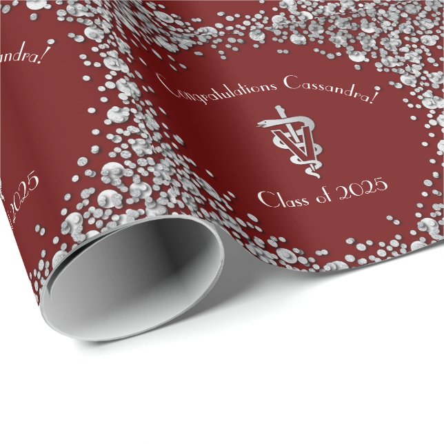 Papier Cadeau Diplômé Vétérinaire Marron Argent (Coin rond)