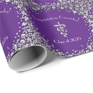 Papier Cadeau Diplômé Vétérinaire Violet Argent