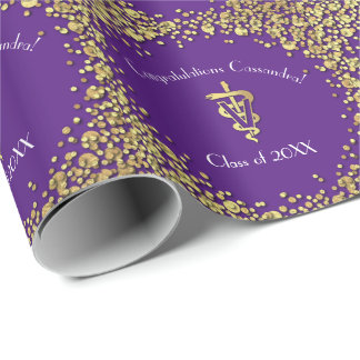 Papier Cadeau Diplômé Vétérinaire Violet Or