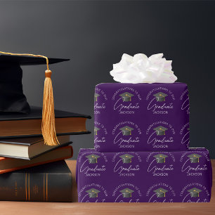 Papier Cadeau Diplômé Violet Foncé Personnalisé Diplômé