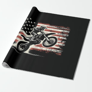 Papier Cadeau Dirt Bike American Flag Motocross Biker Vintage US