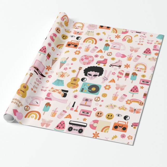 Papier Cadeau disco années 1970 alien funky super (Déroulé)