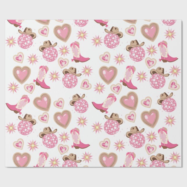 Papier Cadeau Disco Cowgirl Valentine Wrapping Paper (Plat)