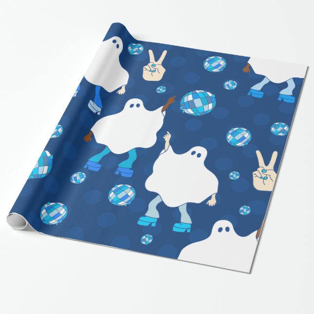 Papier Cadeau disco halloween fantôme africain bleu (Déroulé)