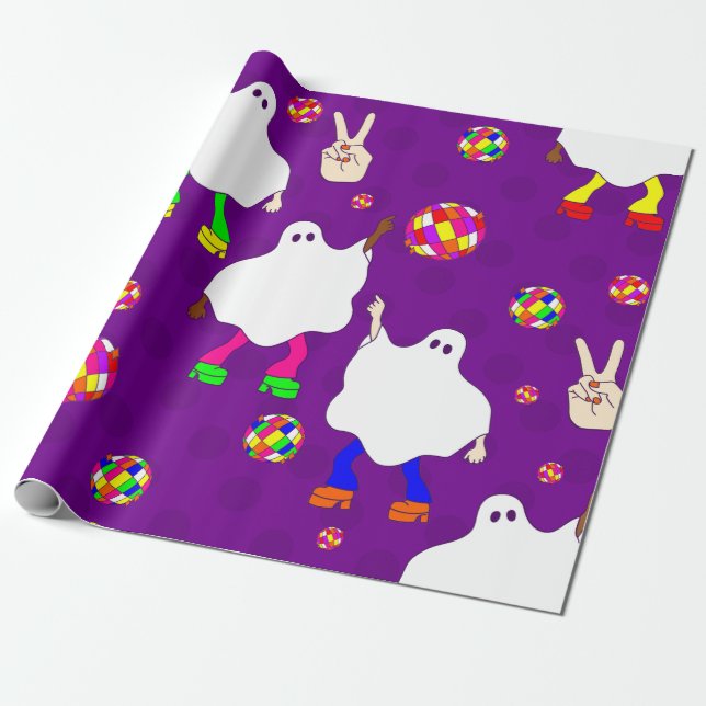 Papier Cadeau disco halloween fantôme africain violet (Déroulé)