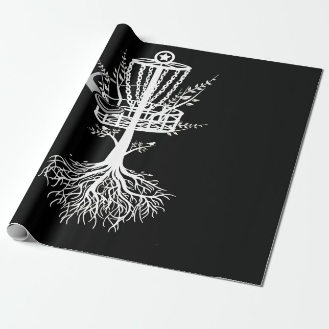 Papier Cadeau Disque Golf Panier Arbre Frisbee Racine (Déroulé)