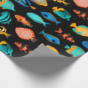 Papier Cadeau Divers poissons tropicaux colorés motif