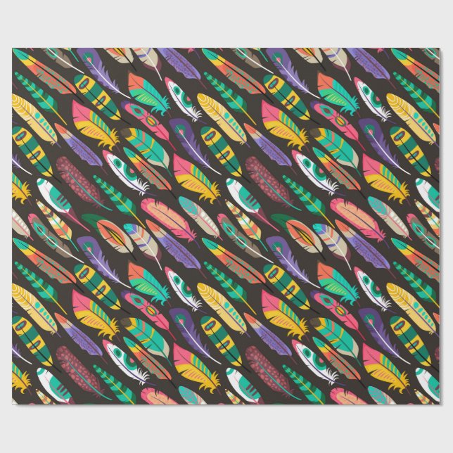 Papier Cadeau Diverses plumes colorées motif (Plat)
