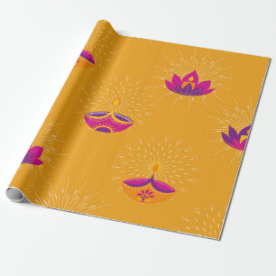 Papier Cadeau Diwali Diya et Lotus Spirituel Radieux