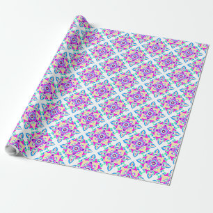 Papier Cadeau Diwali Giftwrap : rose, bleu, blanc Motif Rangoli
