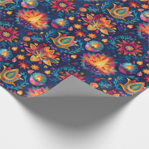 Papier Cadeau Diwali vibrant avec lampe Diya