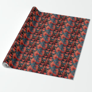 Papier Cadeau Doberman aux roses de la Saint-Valentin