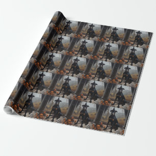 Papier Cadeau Doberman Citrouilles Halloween Épouvantable