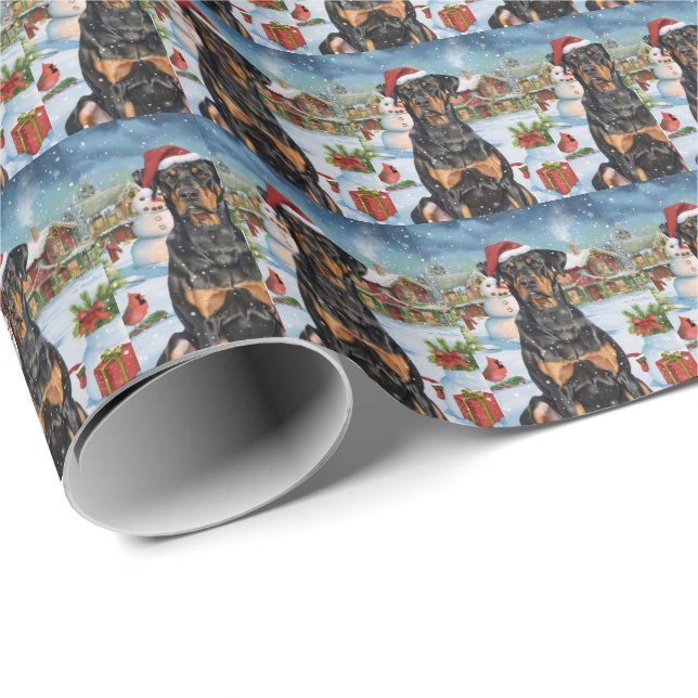 Papier Cadeau Doberman Winter Wonderland Christmas Joy (Coin rond)