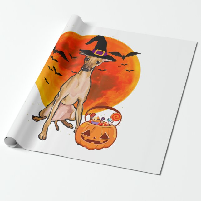 Papier Cadeau Dog Halloween Italian Greyhound Jack O Lantern (Déroulé)
