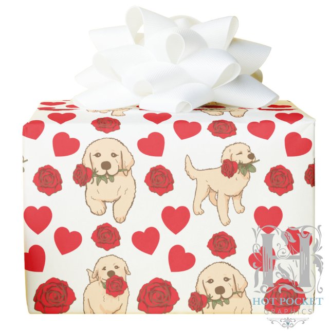 Papier Cadeau Dog Lover Valentine Gift Wrapping Paper - White (Créateur téléchargé)