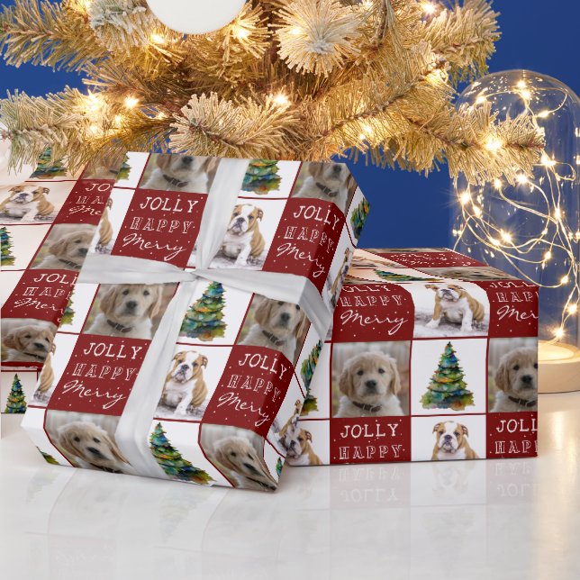 Papier Cadeau Dog Pet 2 Photos Christmas Tree Watercolor (Vacances)