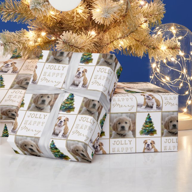 Papier Cadeau Dog Pet 2 Photos Christmas Tree Watercolor (Vacances)