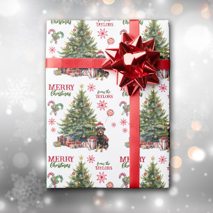 Papier Cadeau Dog Rottweiler sous l'arbre de Noël