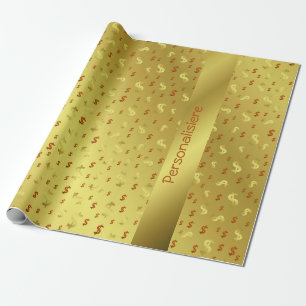 Papier Cadeau dollar, Or, feuille, feuille, motif, moderne, Wrap