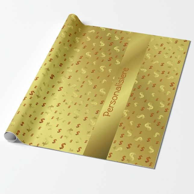 Papier Cadeau dollar, Or, feuille, feuille, motif, moderne, Wrap (Déroulé)