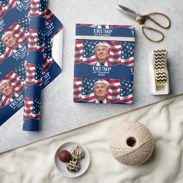 Papier Cadeau Donald Trump 2024 - Drapeau américain (Artisanat)