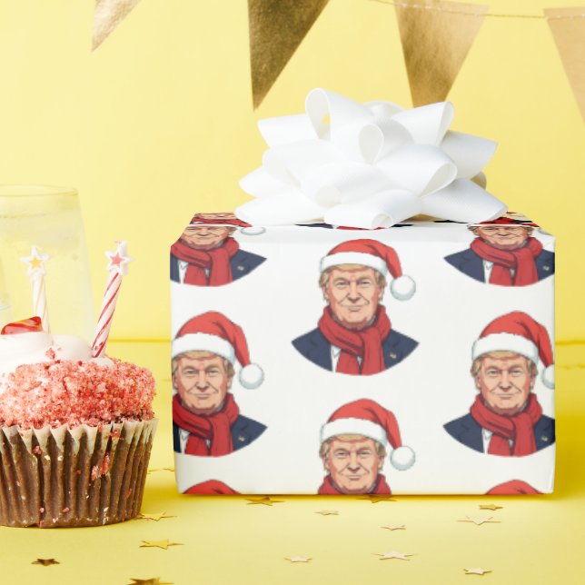 Papier Cadeau Donald Trump avec le Casquette du Père Noël Joyeux (Fête d'anniversaire)