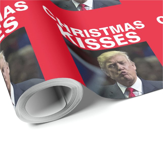 Papier Cadeau DONALD TRUMP BAISER DE NOËL drôle (Coin rond)