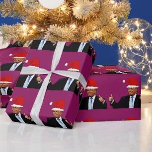 PAPIER CADEAU DONALD TRUMP PORTANT SANTA HAT WRAPPER PAPIER