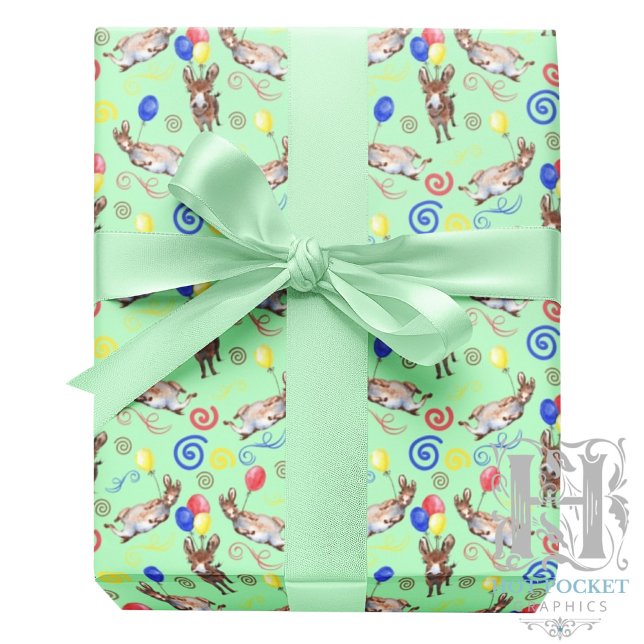 Papier Cadeau Donkey Wrapping Paper in Green (Créateur téléchargé)