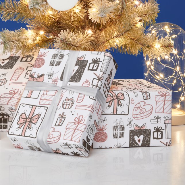 Papier Cadeau Dons Whimsical Dessin rose Noël mignon (Vacances)