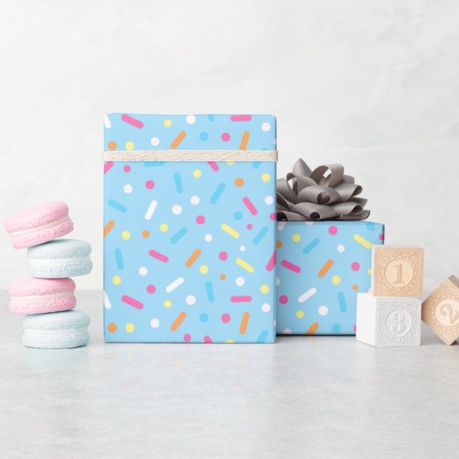 Papier Cadeau Donut avec glaçage bleu mignon et pépites (Baby Shower)