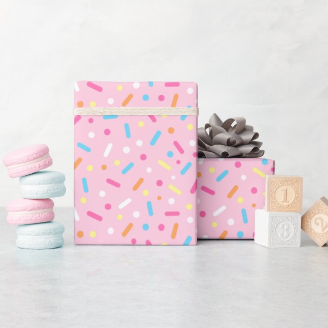 Papier Cadeau Donut rose mignon avec glaçage et pépites (Baby Shower)