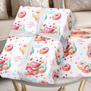 Papier Cadeau Donut Sweet mignon Colorful rose Girl Nom de l'ann