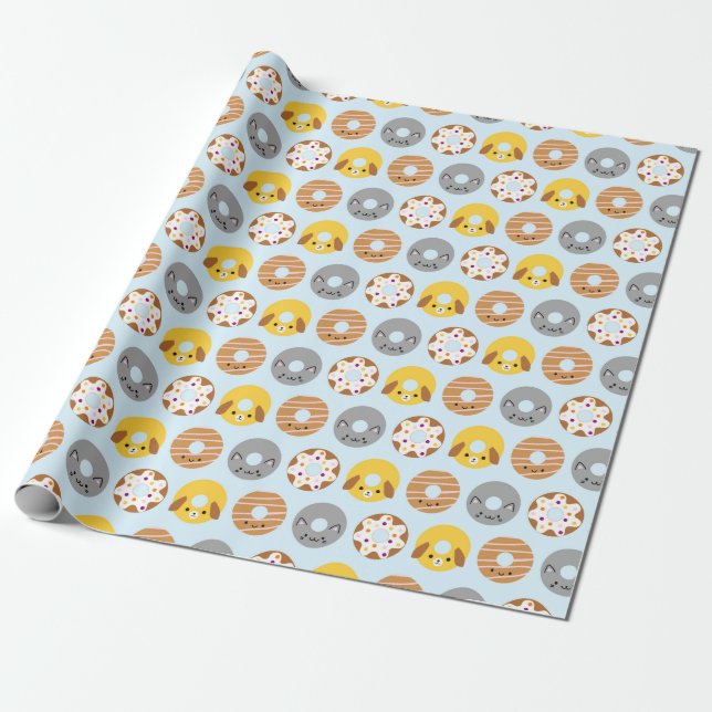 Papier Cadeau Donuts animaux de Kawaii (Déroulé)