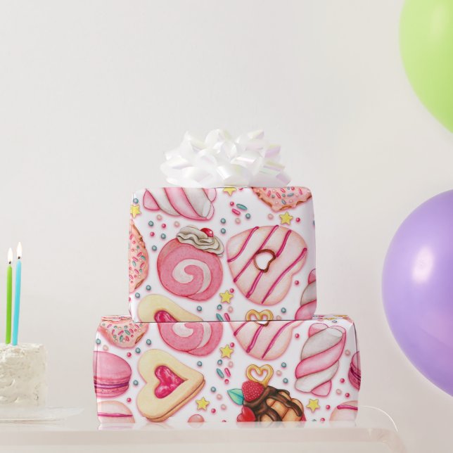 Papier Cadeau Donuts avec Motif d'arrosage (Cadeaux de fête)