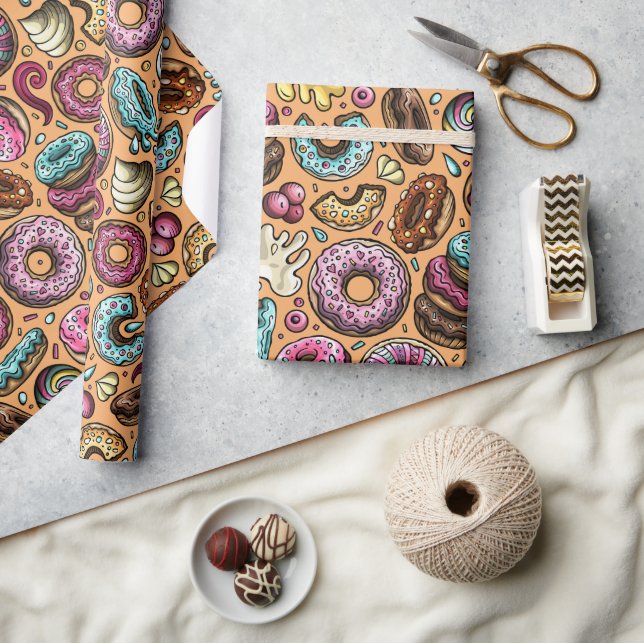 Papier Cadeau Donuts avec Motif d'arrosage (Artisanat)