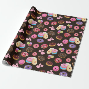 Papier Cadeau Donuts et Coeurs colorés et savoureux