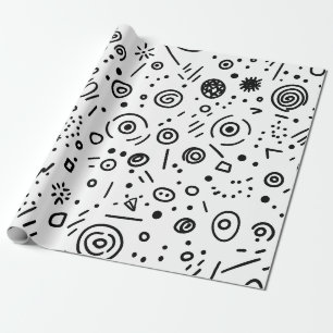 Papier Cadeau Doodle Abstrait Dessiné à la Main - Noir et Blanc