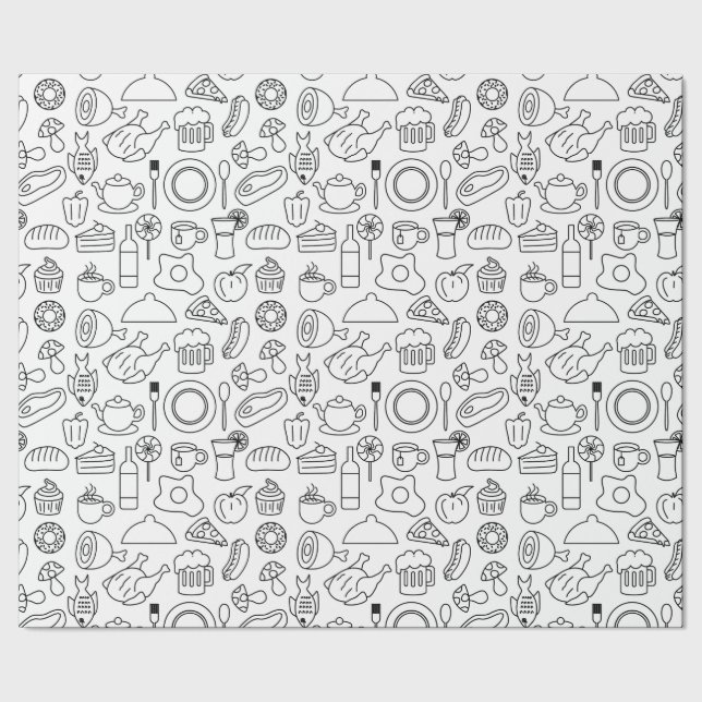 Papier Cadeau Doodle alimentaire noir et blanc (Couture)