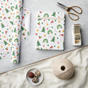 Papier Cadeau Doodle blanc et rouge mignonne Joyeux Noël