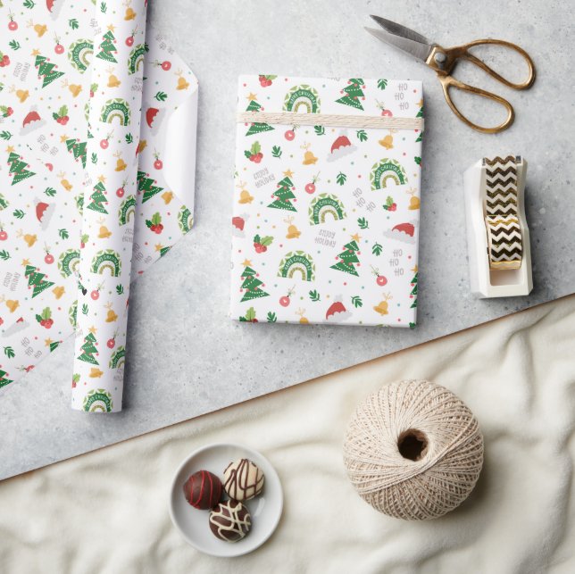 Papier Cadeau Doodle blanc et rouge mignonne Joyeux Noël (Artisanat)