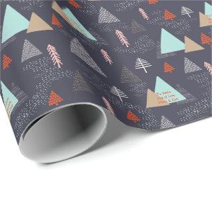 Papier Cadeau Doodle d'arbre de Noël scandinave personnalisé