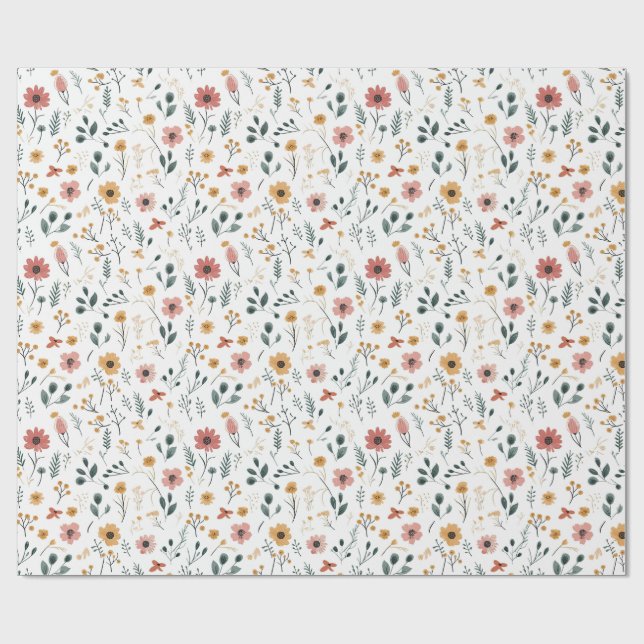 Papier Cadeau Doodle de Fleur Sauvage (Plat)