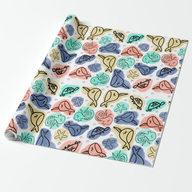 Papier Cadeau Doodle de licorne de mer tortue océan Narwhal (Déroulé)